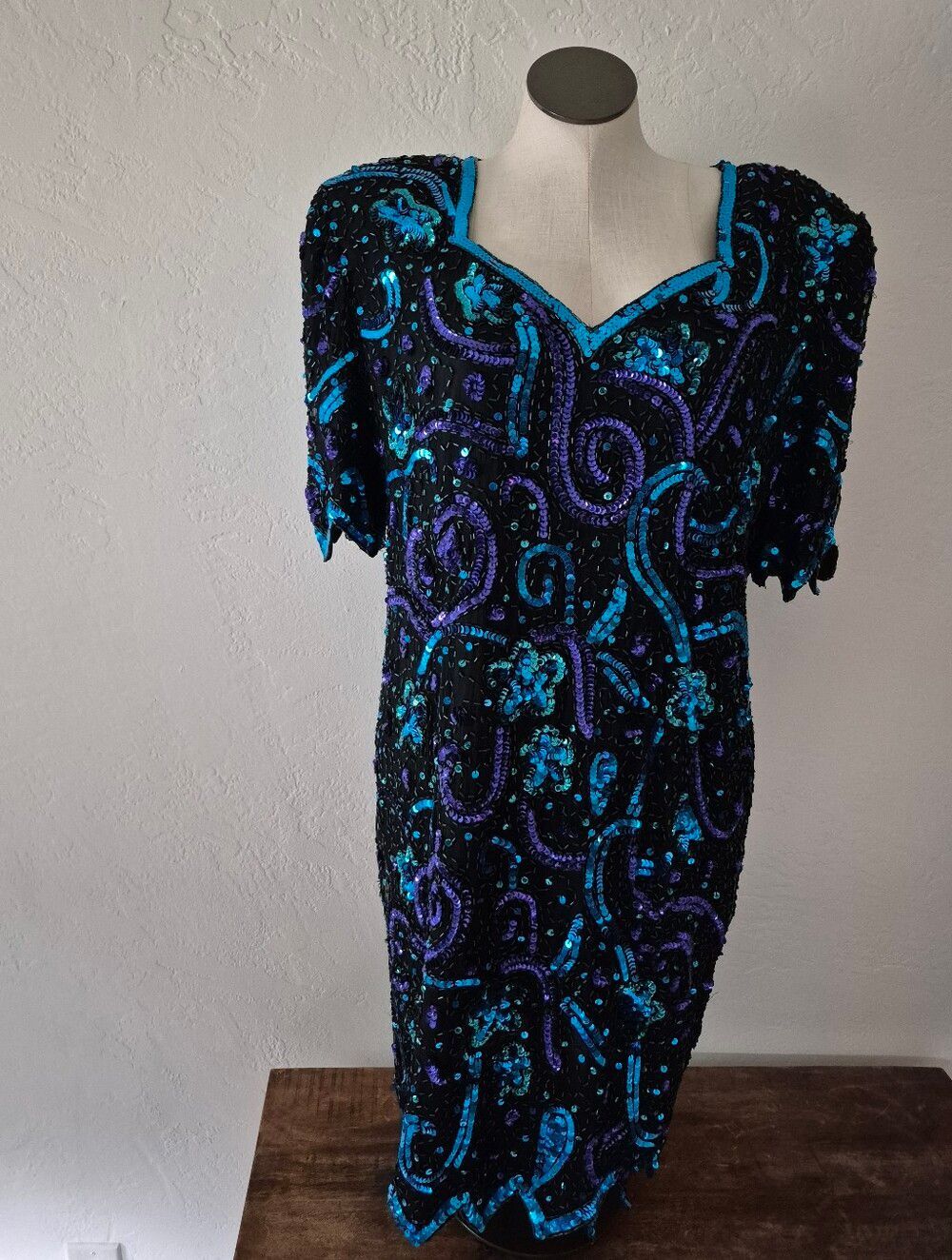 Vintage Laurence Kazar Blue Purple Sequin Dress 2xl